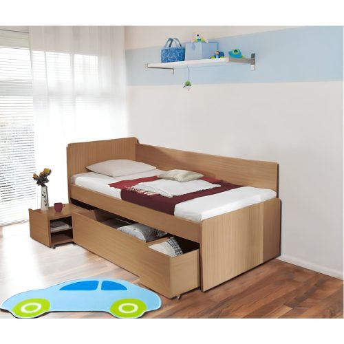 Ágy ágyneműtartóval, bükk, 90x200 cm, OTO