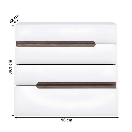 Komód, fehér - extra magas fényű HG/sonoma tölgyfa, LYNATET 44 TÍPUS