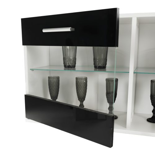 Nappali sor LED világítással, fehér/fekete- extra magas fényű HG, LEO