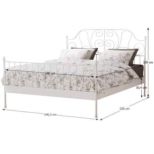 Fém ágy lécezett ráccsal, fém (fehér), 140x200, BEHEMOTH