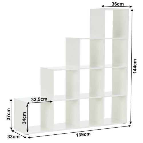 könyvespolc piramis, fehér, laminált DTD, NORAH