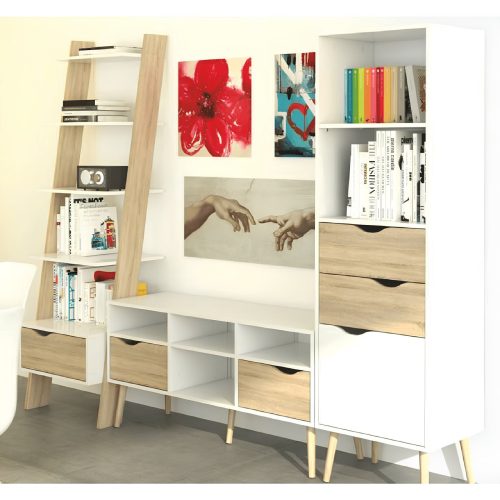 könyvespolc fiókkal, tölgy sonoma/fehér, OSLO 75385