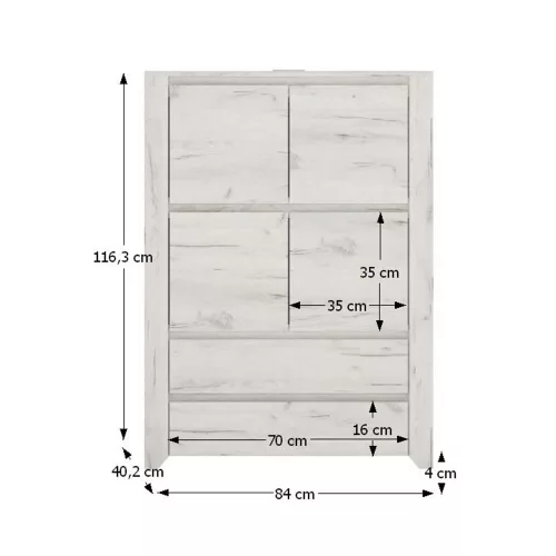 Komód typ 33, fehér craft, ANGEL