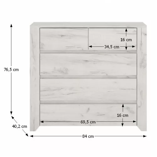 Komód typ 43,  fehér craft, ANGEL