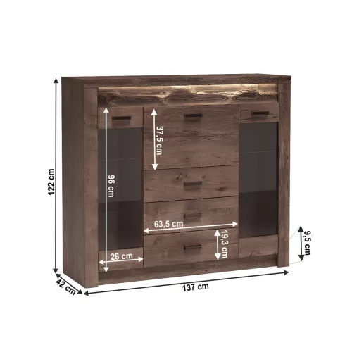 Vitrines komód, kőris sötét, INFINITY 08
