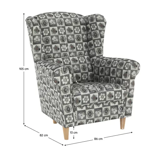 Füles fotel, szövet patchwork N1, CHARLOT