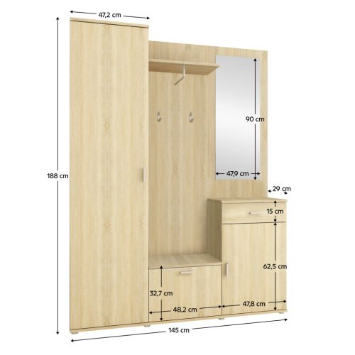 előszoba, tölgy sonoma, AMALIA