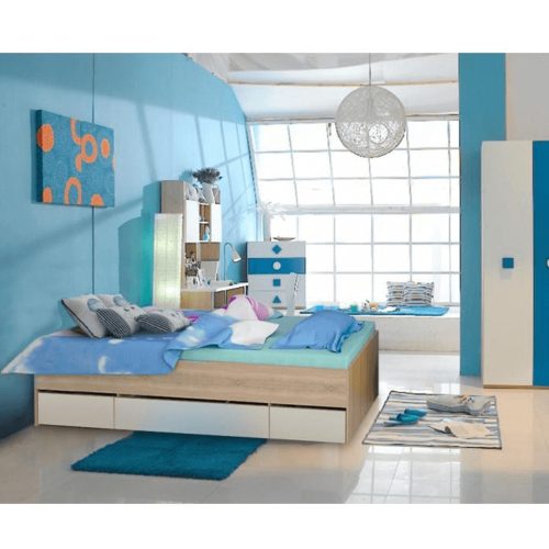 Ágy rakodótérrel, tölgy sonoma/fehér, MATIASI