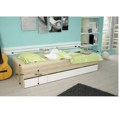 Ágy rakodótérrel, tölgy sonoma/fehér, MATIASI