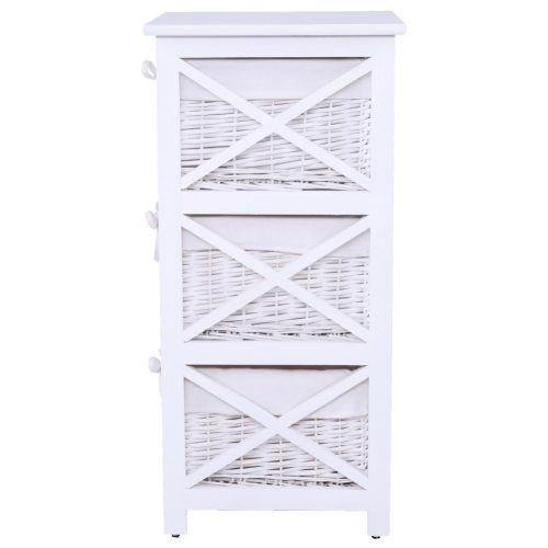 Komód, fa/vesszőfonás/szövet, fehér, RAFAELLO 3