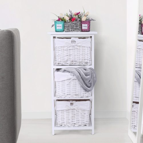 Komód, fa/vesszőfonás/szövet, fehér, RAFAELLO 3