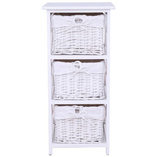 Komód, fa/vesszőfonás/szövet, fehér, RAFAELLO 3