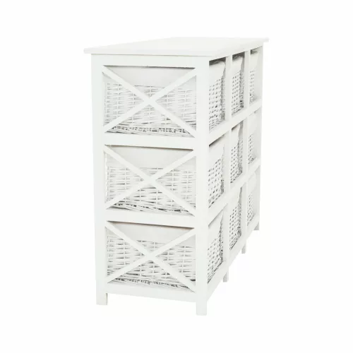 Komód, fa/vesszőfonás/szövet, fehér, RAFAELLO 9