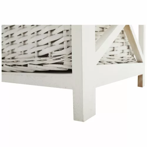 Komód, fa/vesszőfonás/szövet, fehér, RAFAELLO 9