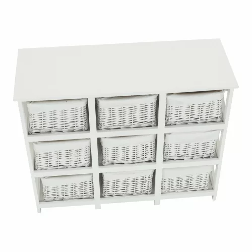 Komód, fa/vesszőfonás/szövet, fehér, RAFAELLO 9