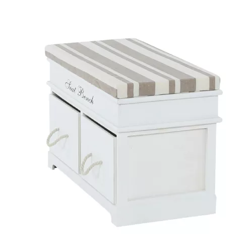 Lóca párnával, 2 fiók, fehér/világosbarna, SEAT BENCH 1 NEW