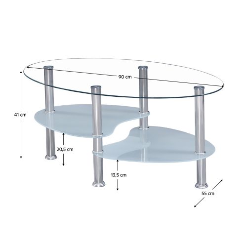Dohányzóasztal, acél/átlátszó üveg/tejüveg, WAVE NEW