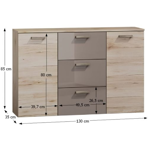 Komód, tölgy san marino/latte magasfényű,  ASSOR