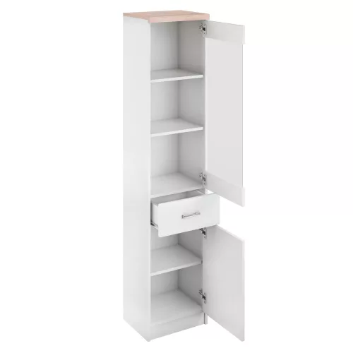 Vitrines szekrény 1D1W1S, fehér/tölgy sonoma, univerzális, TOPTY TYP 03