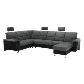   Ülőgarnitúra, műbőr fekete/szövet sötétszürke, balos, SANTIAGO U