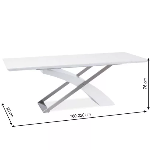 Meghosszabbítható étkezőasztal, fehér extra magasfényű HG/fém, 160-220x90 cm, KROS