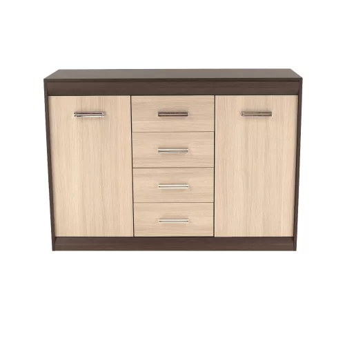 Komód, DTD/MDF, tölgy világos/tölgy sötét, KORINA