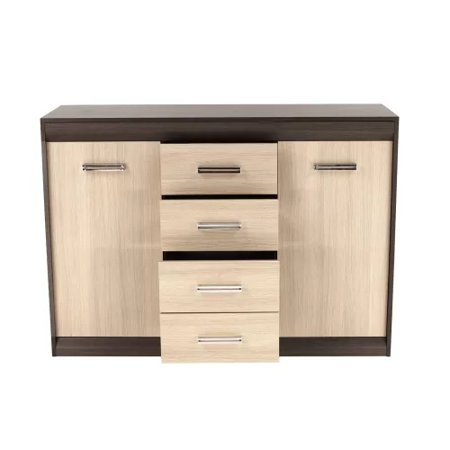Komód, DTD/MDF, tölgy világos/tölgy sötét, KORINA