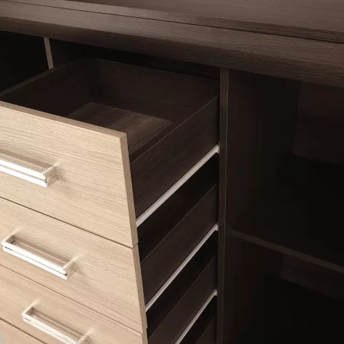 Komód, DTD/MDF, tölgy világos/tölgy sötét, KORINA