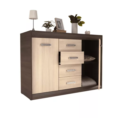 Komód, DTD/MDF, tölgy világos/tölgy sötét, KORINA
