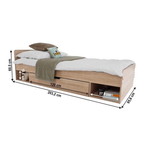 Egyszemélyes ágy 1S/90, sonoma tölgyfa, TEYO