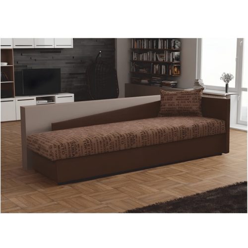 Dívány rakodótérrel, textilbőr barna/szövet minta, jobbos, JUDIT