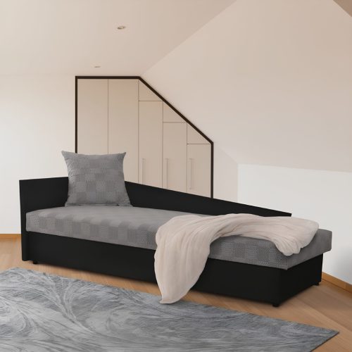 Dívány rakodótérrel, fekete/szürke minta, balos, JUDIT