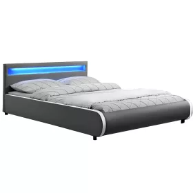   Franciaágy RGB LED világítással, szürke, 160x200, DULCEA
