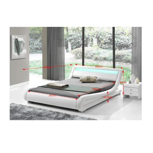 Modern ágy RGB LED világítással, fehér, 160x200, FILIDA