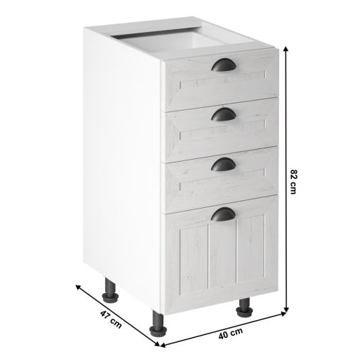 Alsószekrény négy fiókkal D40S4, fehér/sosna andersen, PROVANCE