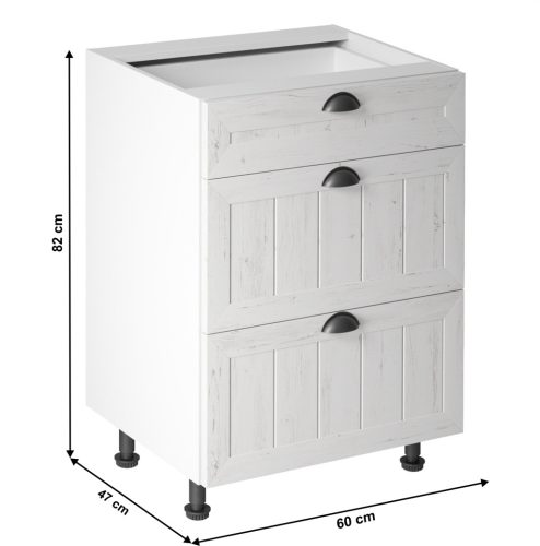 Alsószekrény három fiókkal D60S3, fehér/sosna andersen, PROVANCE