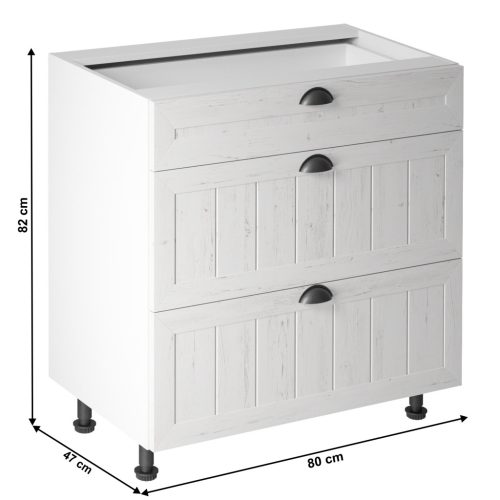 Alsószekrény három fiókkal D80S3, fehér/sosna andersen, PROVANCE