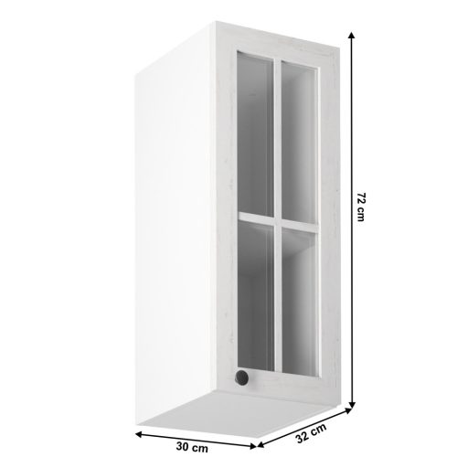 Felsőszekrény üveggel G30S, jobbos, fehér/sosna andersen, PROVANCE