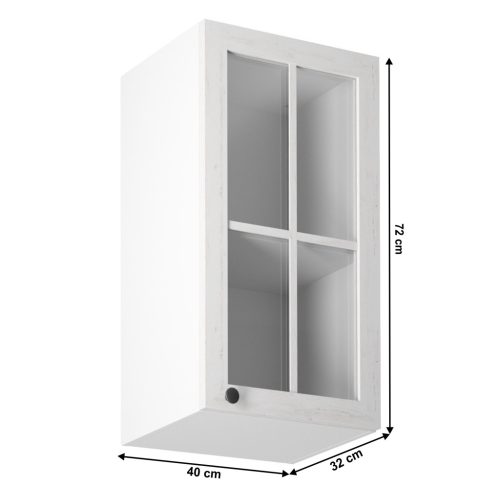 Felsőszekrény üveggel G40S, jobbos, fehér/sosna andersen, PROVANCE