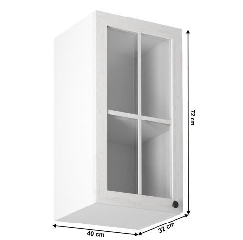 Felsőszekrény üveggel G40S, balos, fehér/sosna andersen, PROVANCE