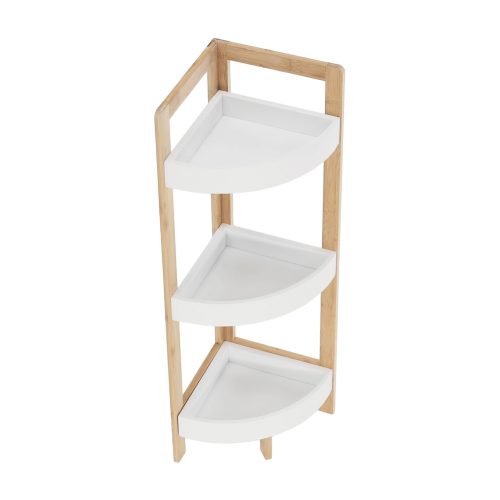 Sarokpolc, fehér/természetes bambusz, FONG