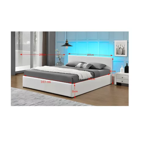 Modern francia ágy RGB LED világítással, fehér, 160x200, JADA NEW