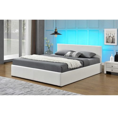 Modern francia ágy RGB LED világítással, fehér, 180x200, JADA NEW