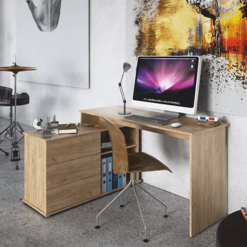 Univerzális sarok PC asztal, tölgyfa artisan, TERINO