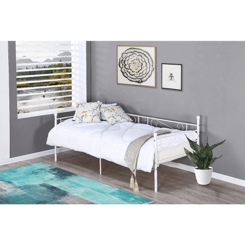 Fém kanapé - egyszemélyes ágy, fehér, 90x200, ROZALI