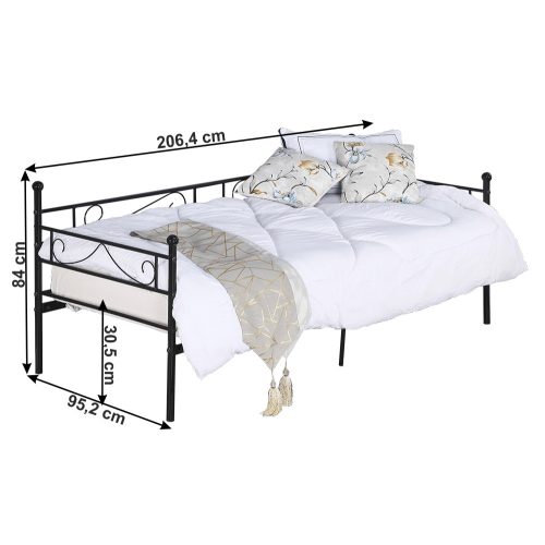 Fém kanapé - egyszemélyes ágy, fekete, 90x200, ROZALI