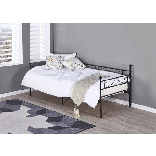 Fém kanapé - egyszemélyes ágy, fekete, 90x200, ROZALI