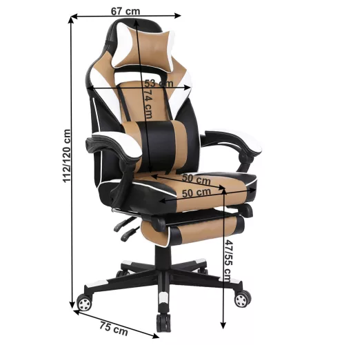 Irodai/gamer fotel, fekete/fehér/bézs, OZGE