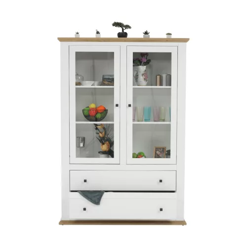 Vitrin MZ5, fehér/grand tölgy, LEON
