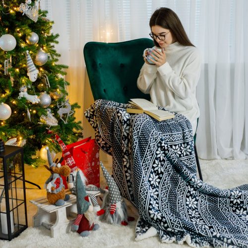 Kétoldalas bárány takaró, téli motívum, 150x200, MALENA